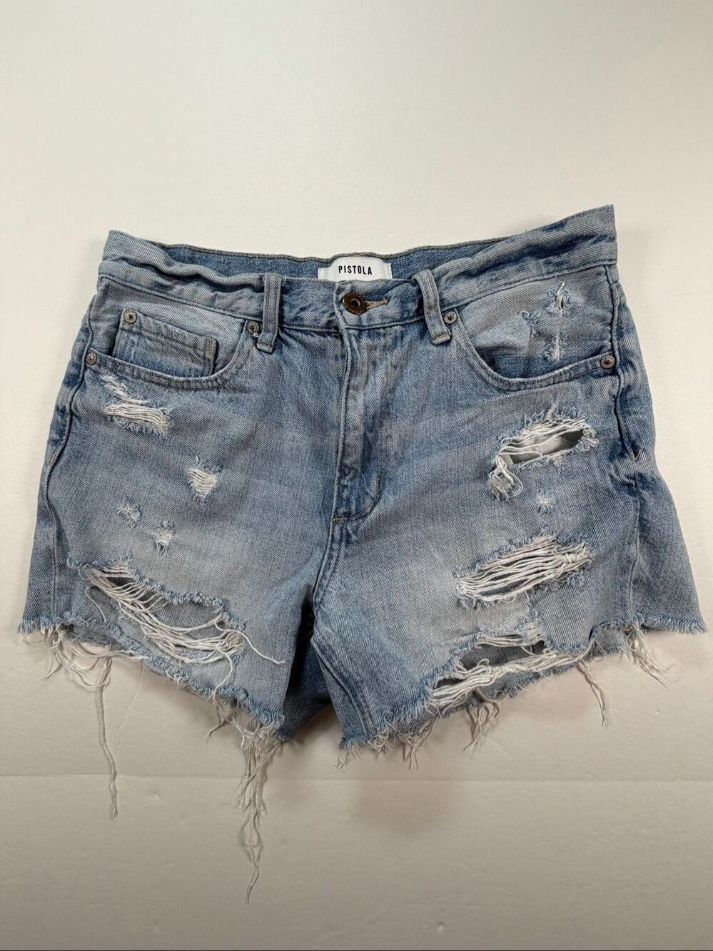 Pistola Ace High Rise 90s Cutoff Shorts Size 27 Light Wash Raw Hem Jean Shorts